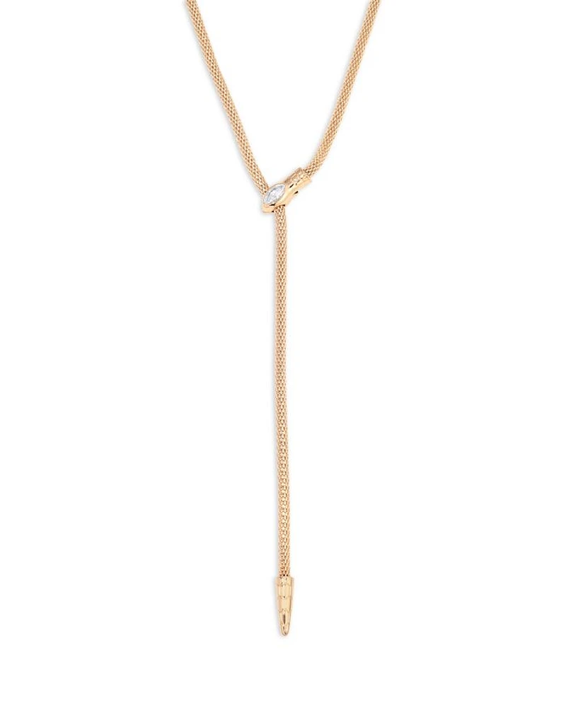 Serpentina Marquise Cubic Zirconia Snake Chain Adjustable Lariat Necklace in 18K Gold Plated, 26"