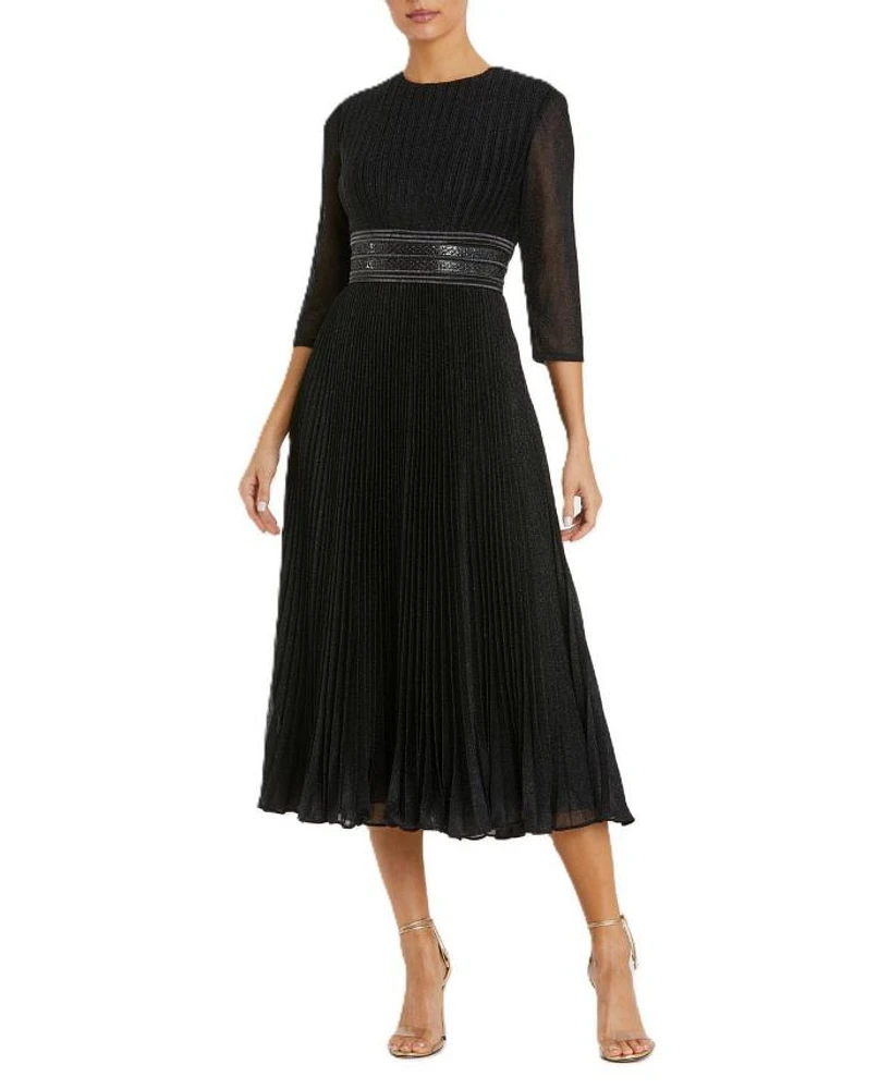 Shimmering 3/4 Sleeve A-Line Midi Dress