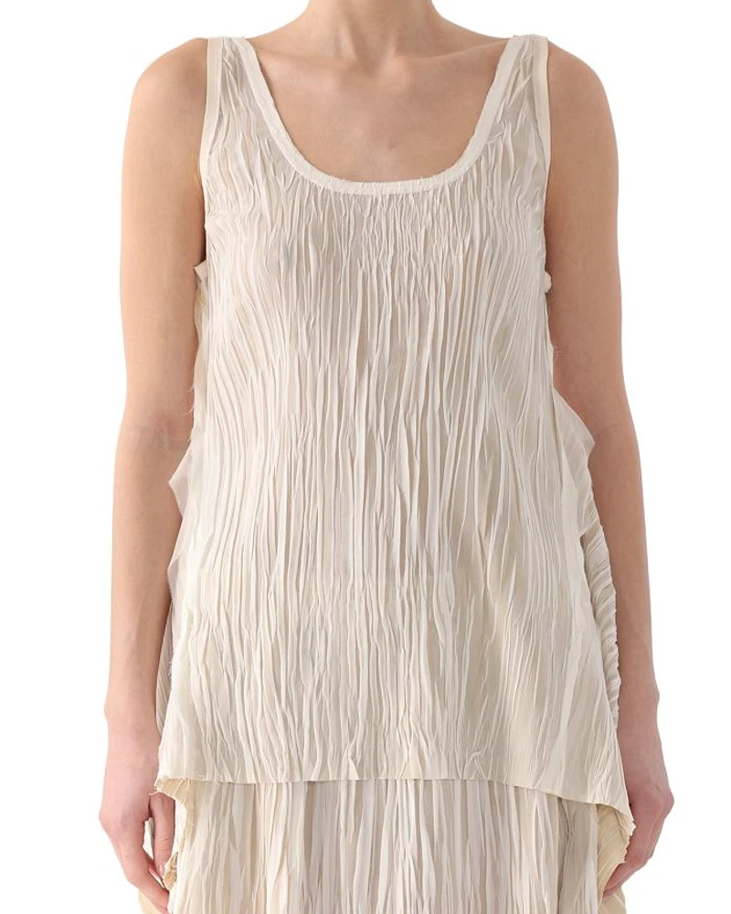 Bicolor Scoop Neck Pleated Top