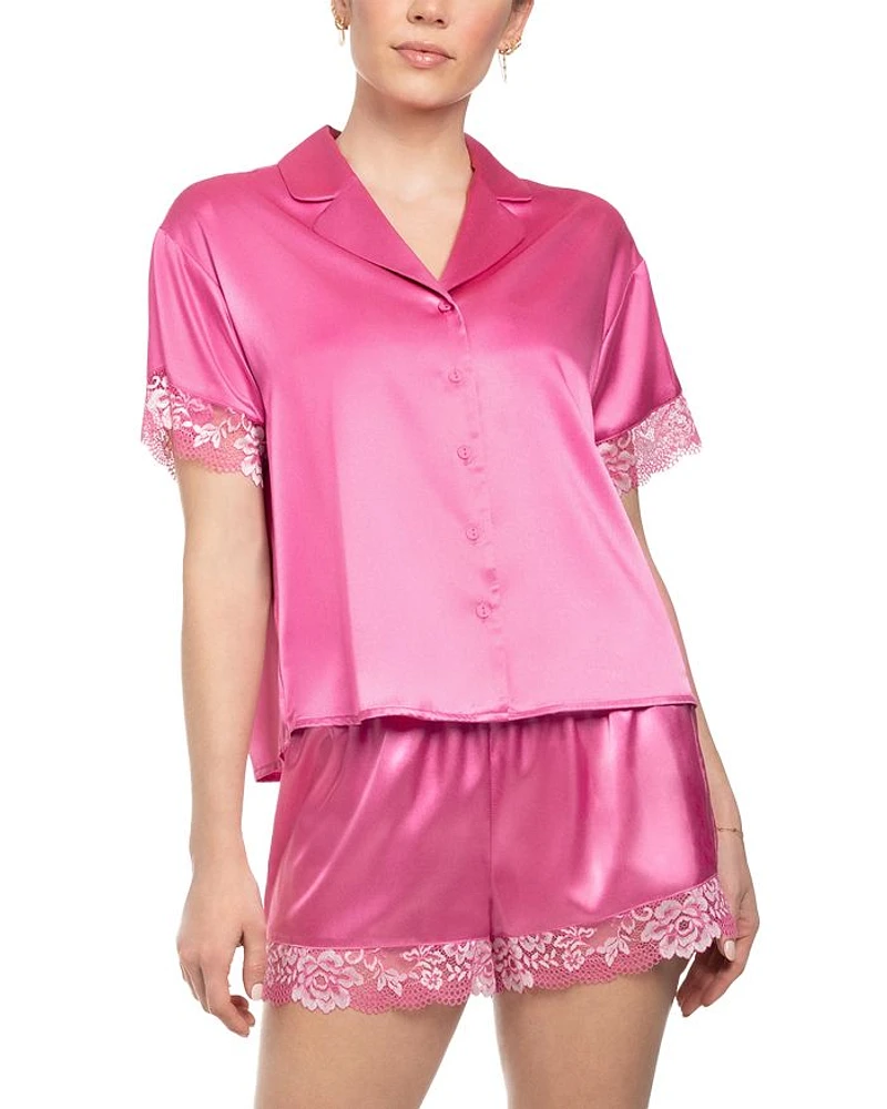 Satin Floral Lace Shortie Pajama Set