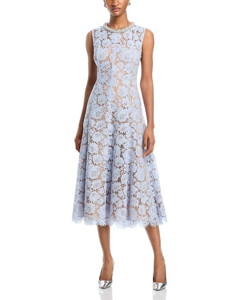 Embellished Lace Midi Dress