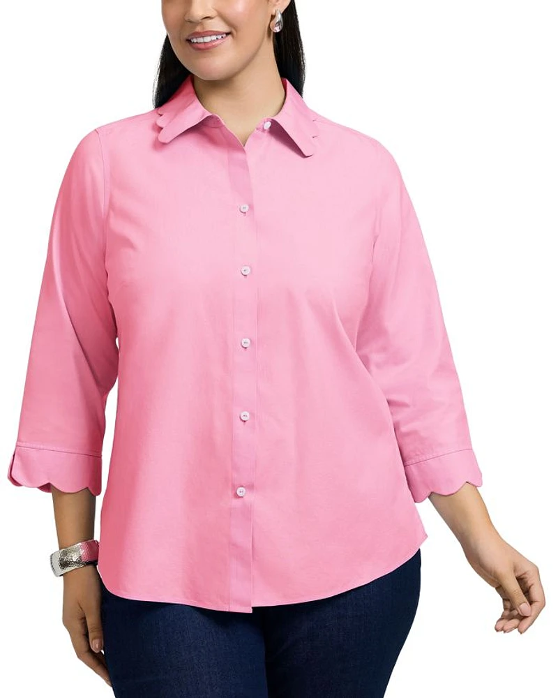 Gwen Three Quarter Sleeve Pinpoint Oxford Shirt