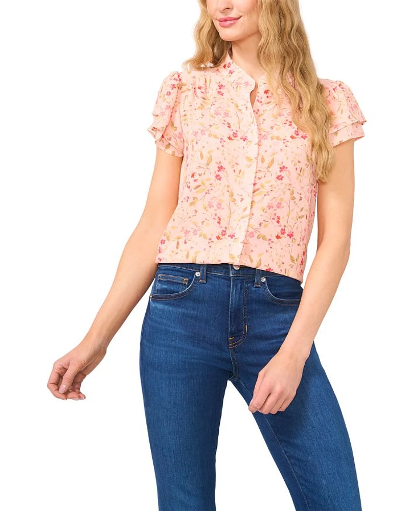 Floral Double Flutter Short Sleeve Top