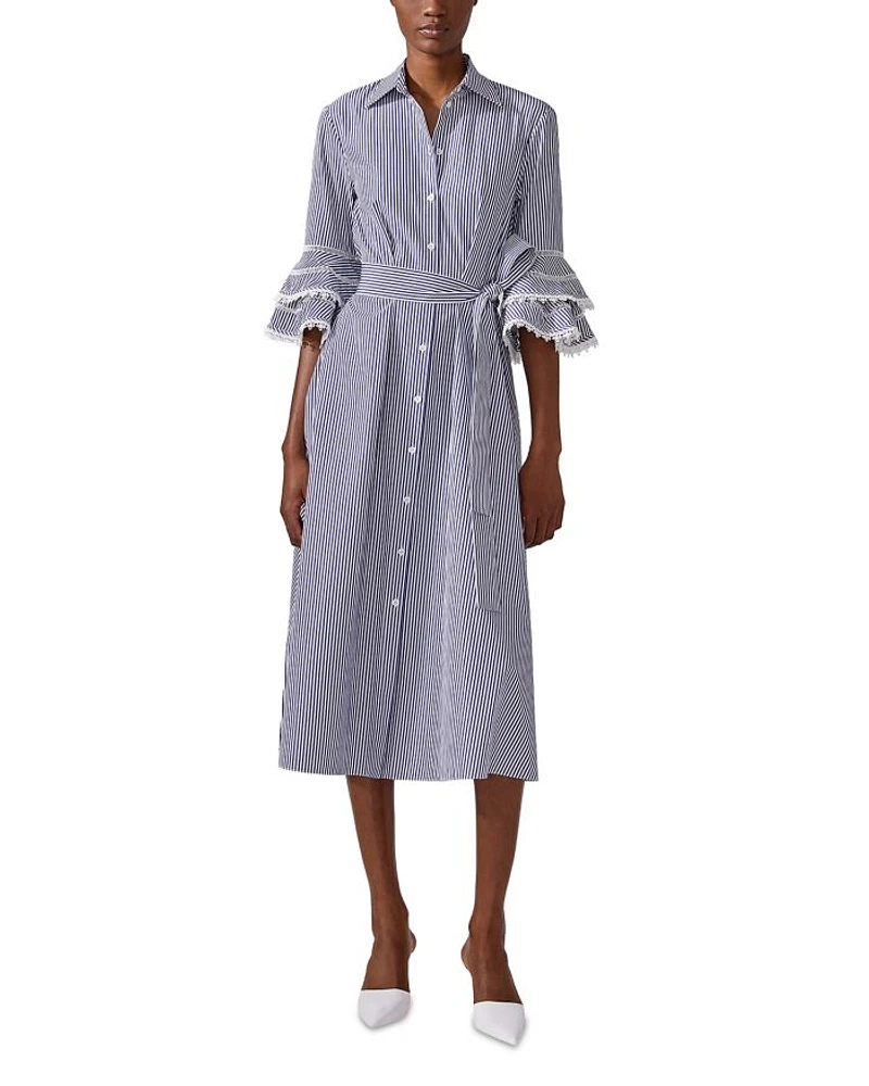 Tiered Ruffle Sleeve Cotton Shirt Dress