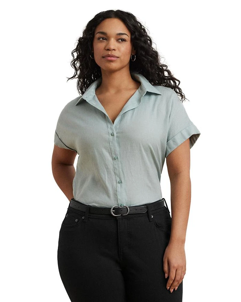 Plus Short Sleeve Button Up Shirt