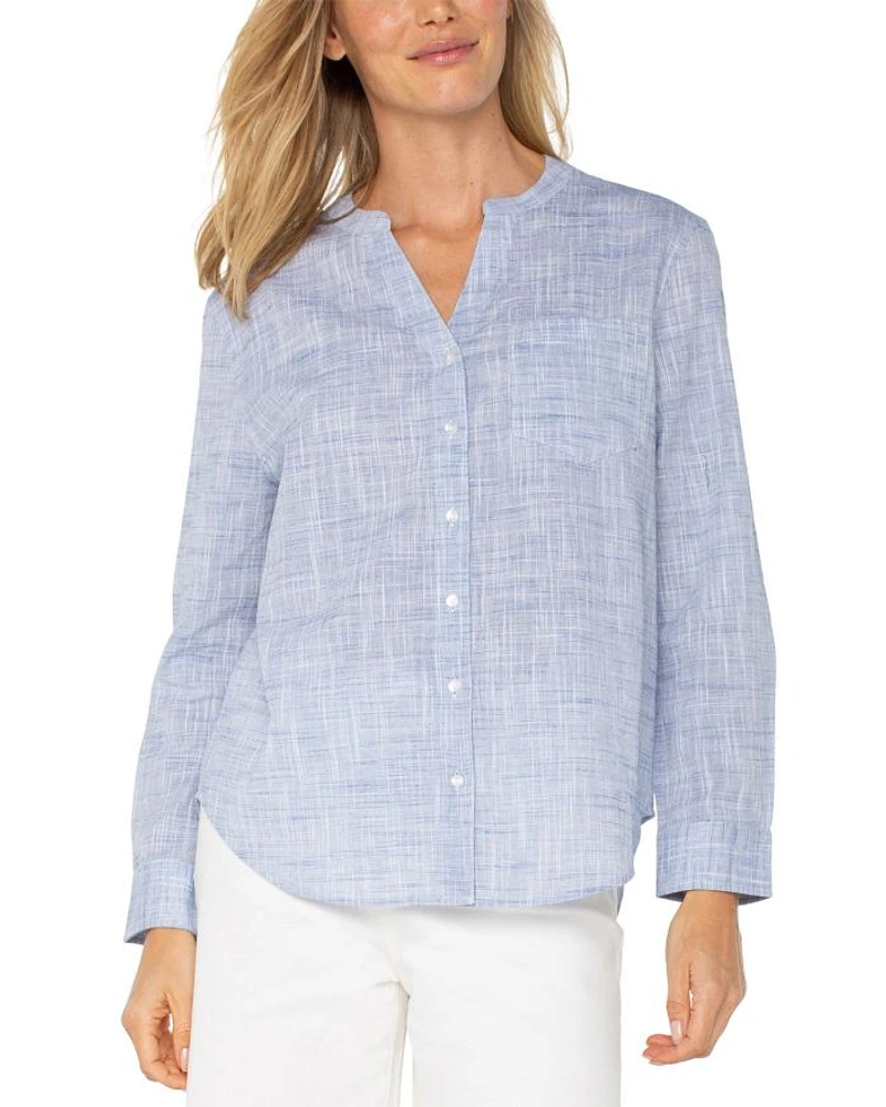 Long Sleeve Button Front Woven Top