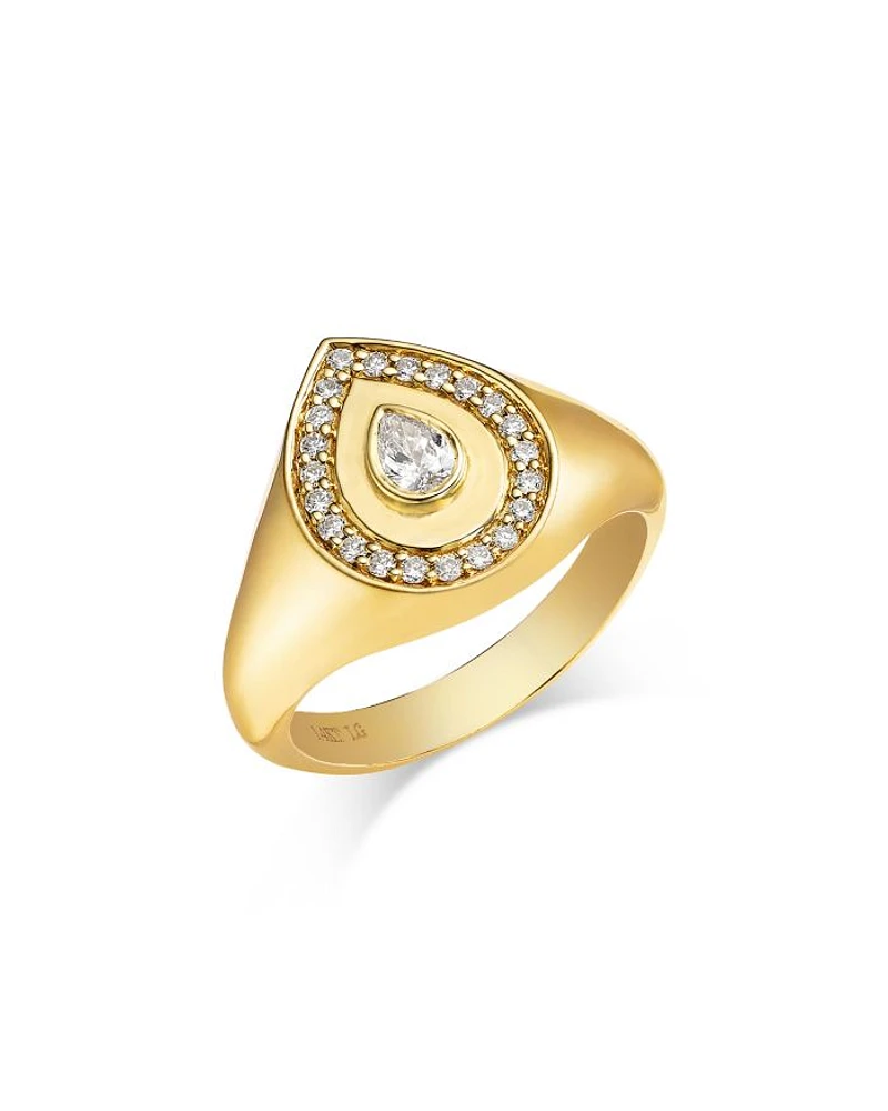 Pear Halo Lab Grown Diamond Signet Ring in 14K Yellow Gold, 0.4 tcw