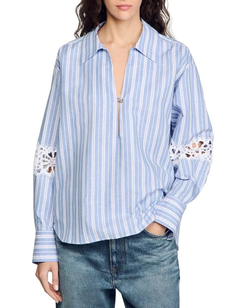 Lace Trim Popover Shirt