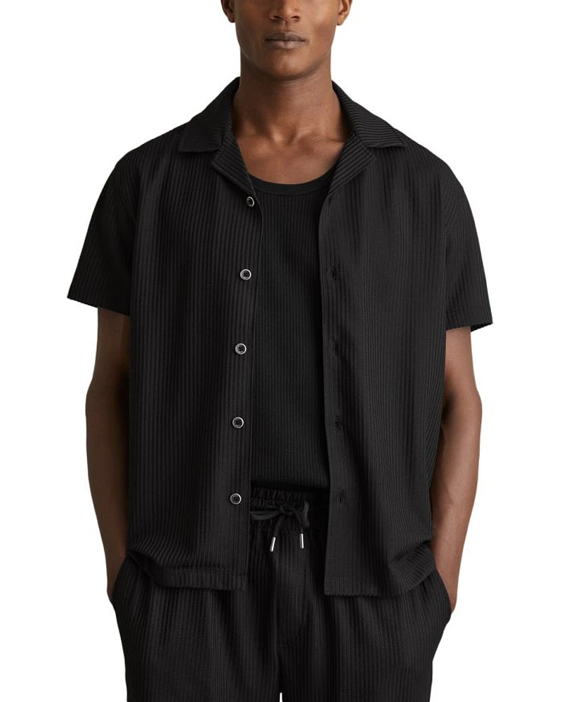 Relaxed Fit Textured Short Sleeve Camp Shirt