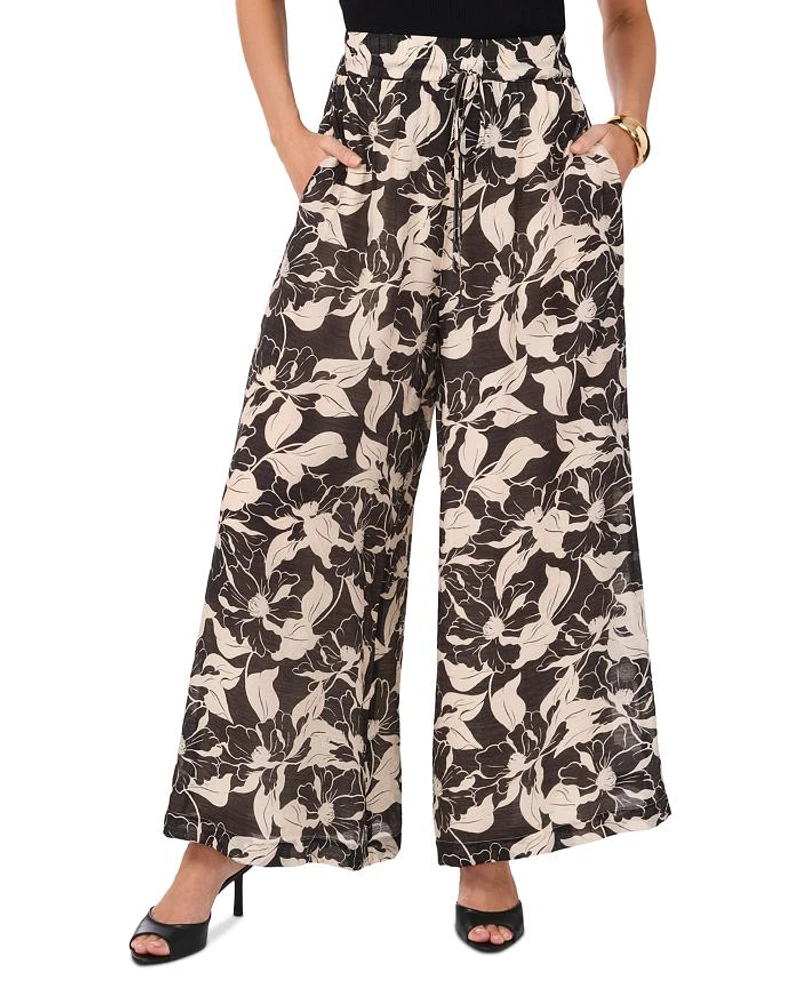 Printed Drawstring Wide Leg Pants
