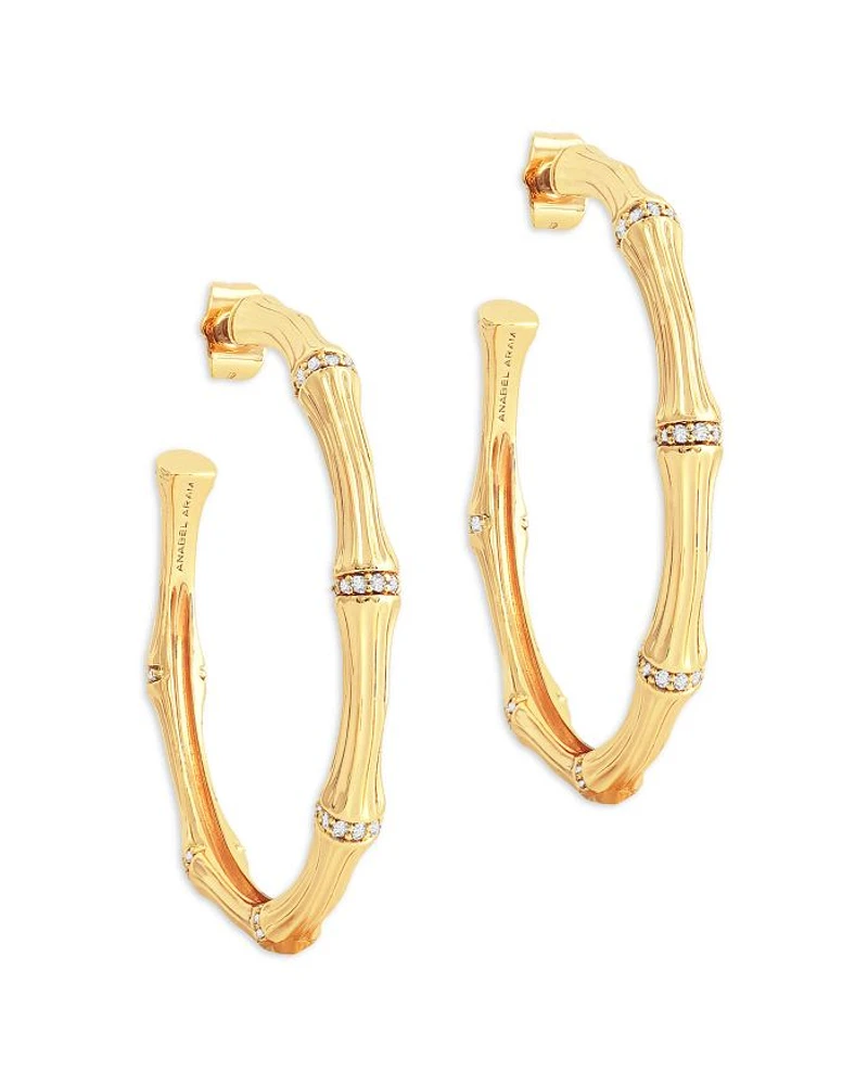 Pavé Bamboo Large Hoop Earrings in 18K Gold Plated