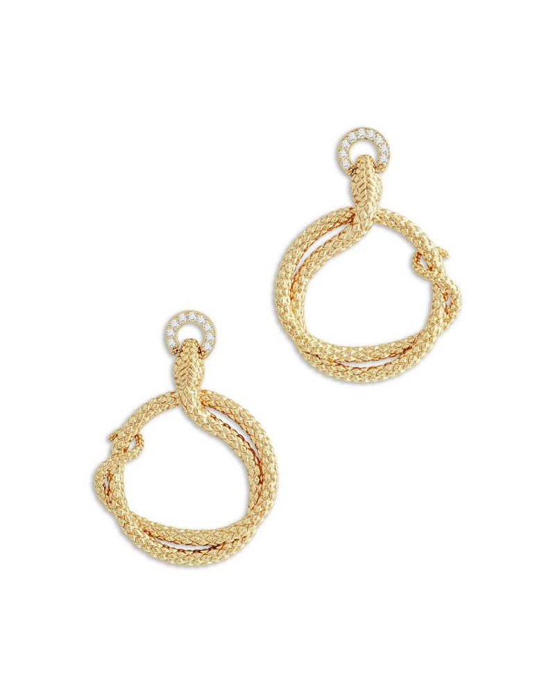 Pavé Ring Holding Serpent Drop Hoop Earrings