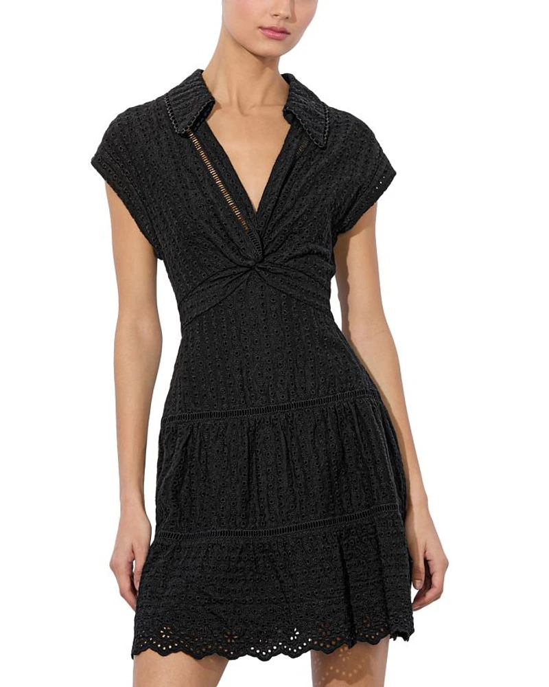 Mila Eyelet Deep V Neck Dress