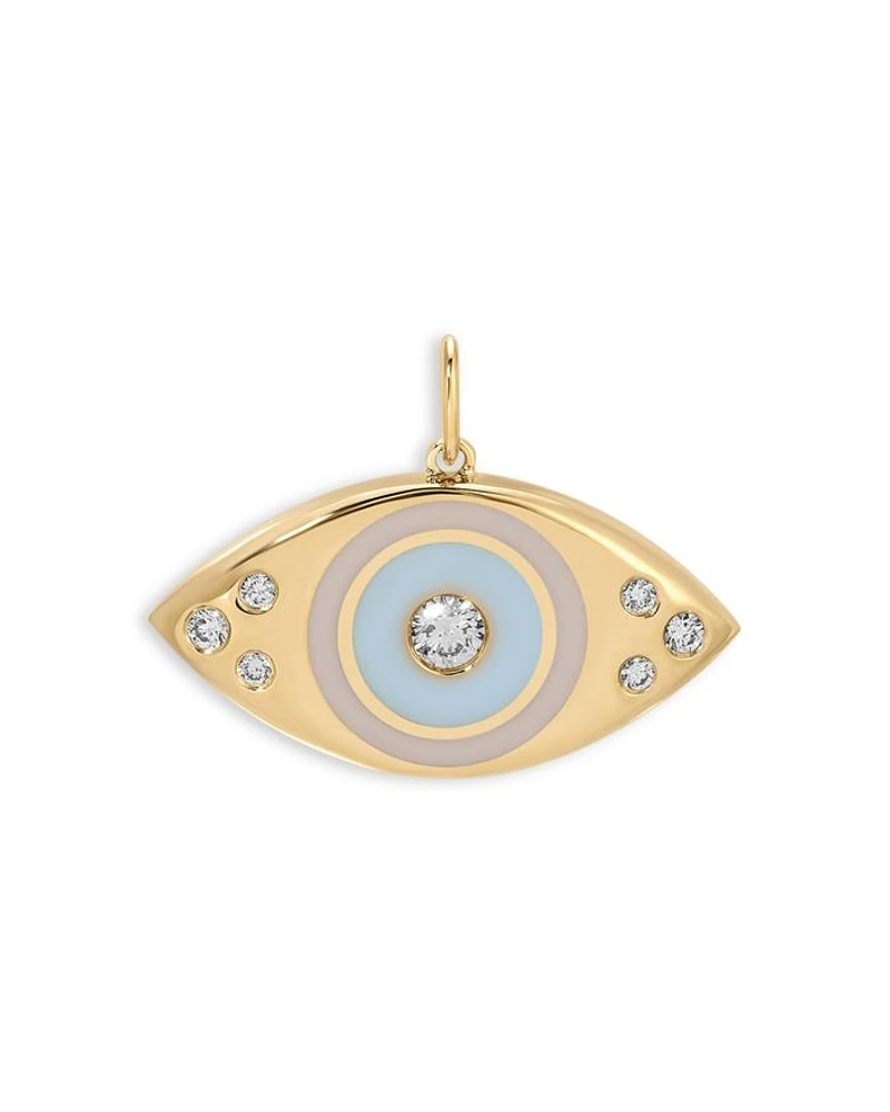 14K Yellow Gold Jumbo Evil Eye Protection Charm with Diamonds, 0.17 tcw