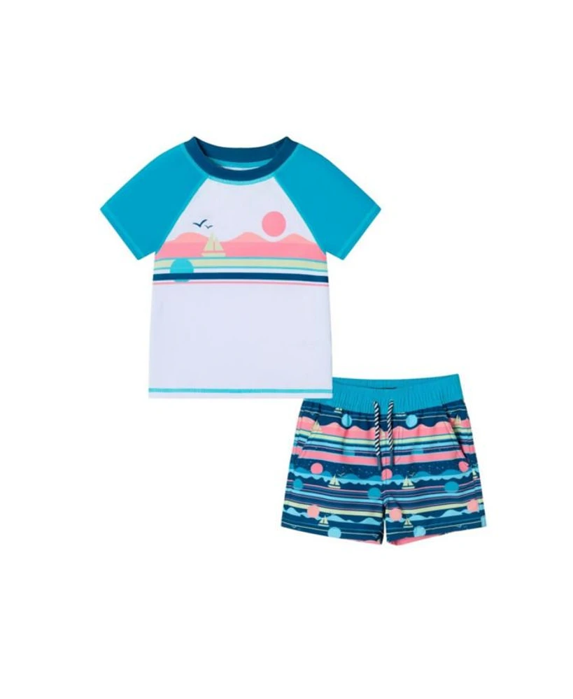 Boys' Sailboat Horizon Rashguard and Swim Trunk Set - Little Kid