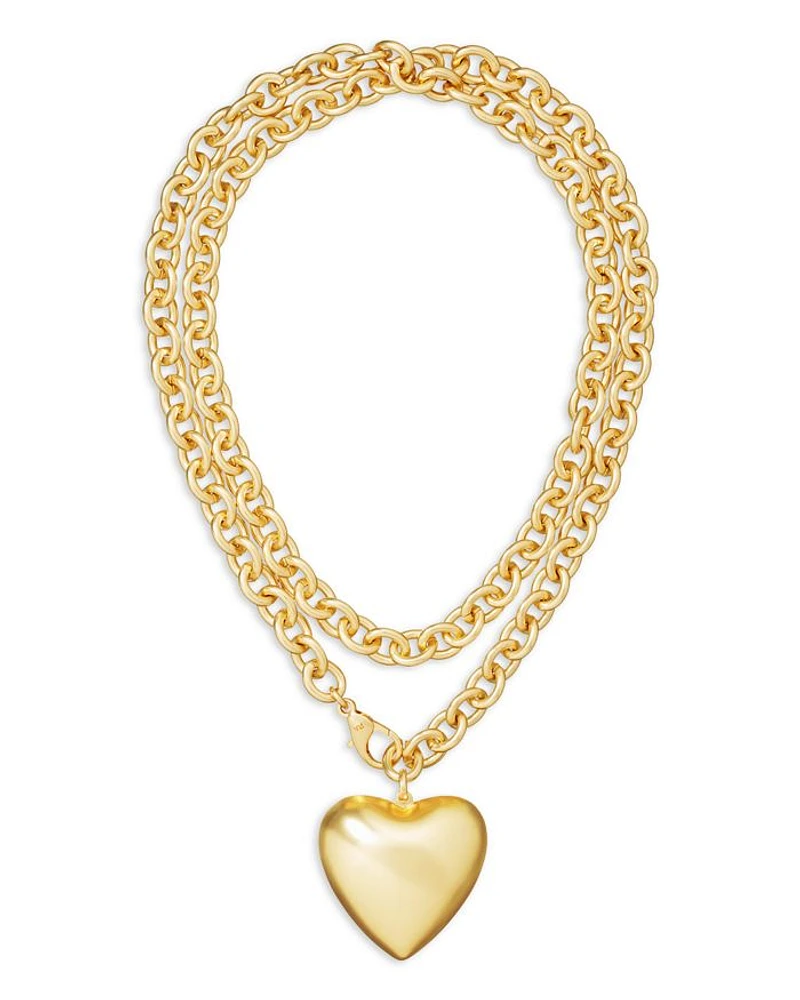 Puffy Heart Pendant Necklace, 34"