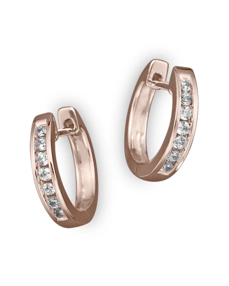 Channel Set Huggie Hoop Earrings in 14K Rose Gold, .15 tcw - Exclusive