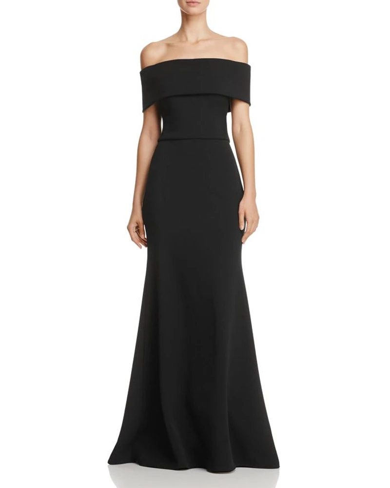 Off-the-Shoulder Scuba Crepe Gown - Exclusive