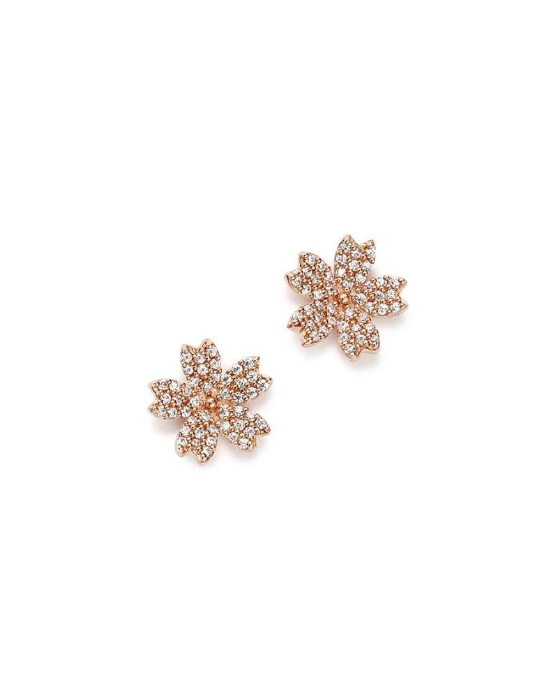 Diamond Flower Small Stud Earrings in 14K Rose Gold, 0.25 tcw