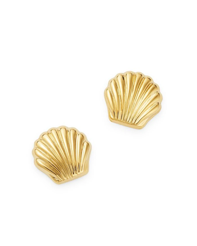 14K Yellow Gold Seashell Stud Earrings - Exclusive