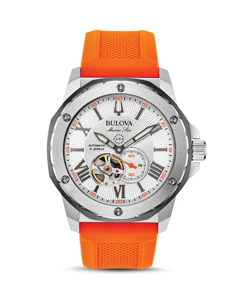 Marine Star Orange Silicone Strap Automatic Watch, 45mm