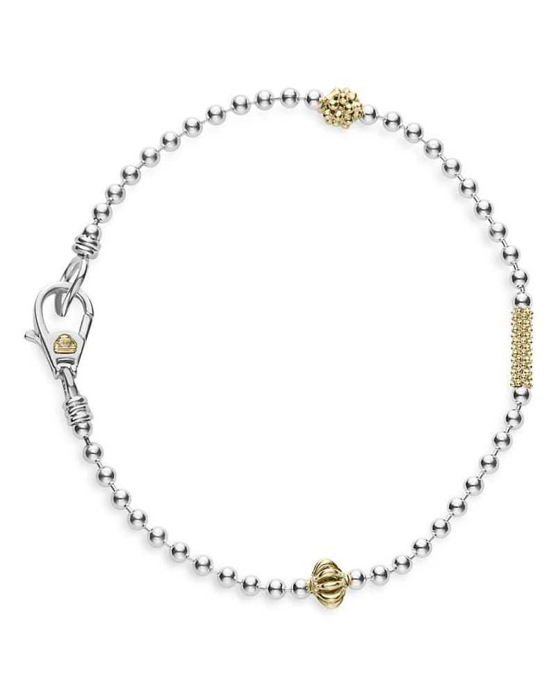 18K Yellow Gold & Sterling Silver Caviar Icon Beaded Bracelet