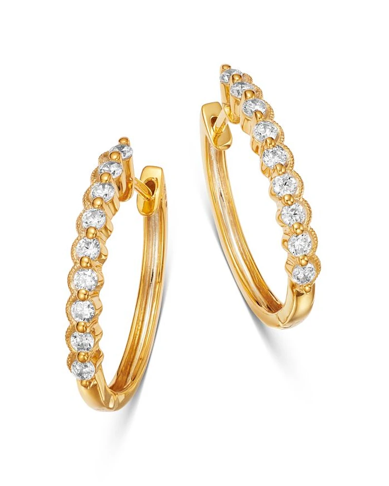 Diamond Milgrain Oval Hoop Earrings in 14K Yellow Gold, 0.50 tcw