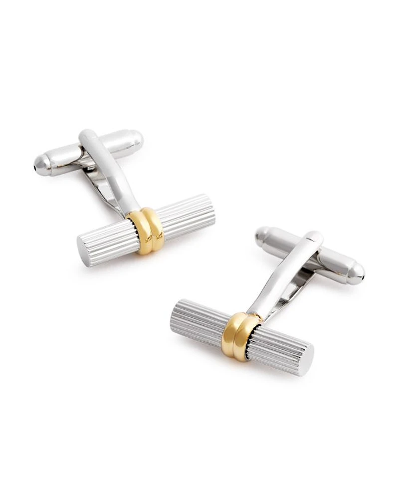 Ribbed Tube with Gold Band Cufflinks