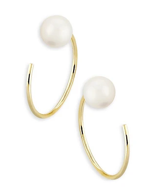 14K Yellow Gold Cultured Freshwater Pearl Hoop Earrings
