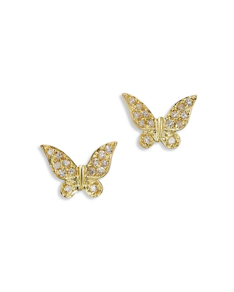 14K Yellow Gold Diamond Butterfly Earrings