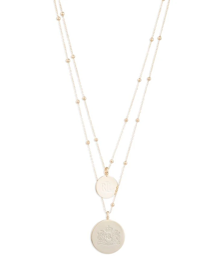 Logo & Crest Layered Pendant Necklace, 16"-19"