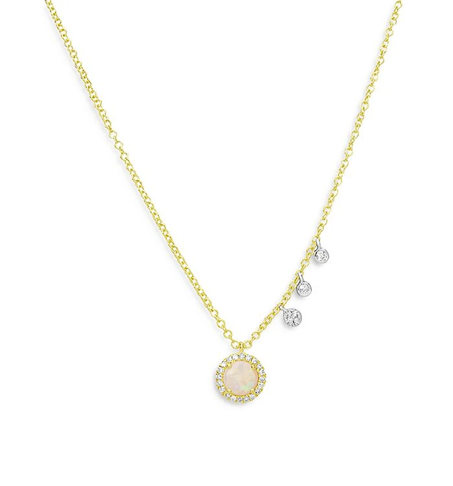 14K Yellow & White Gold Diamond & Opal Necklace, 18"