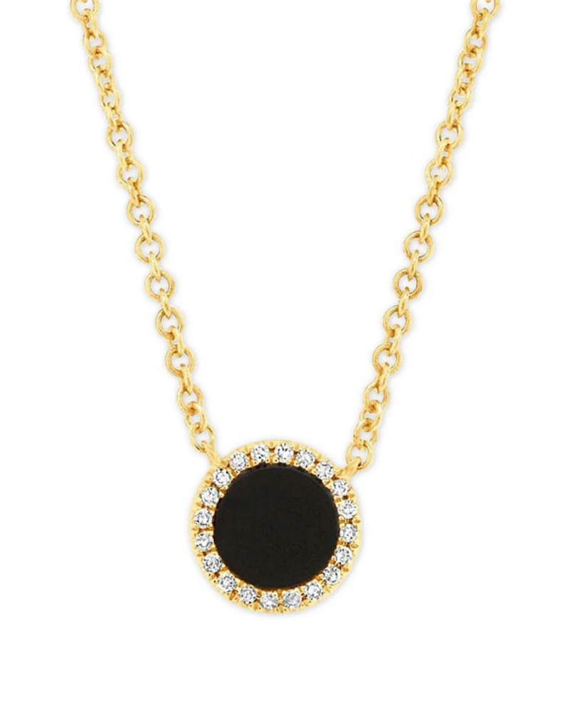 14K Yellow Gold Onyx & Diamond Halo Pendant Necklace, 18" - Exclusive