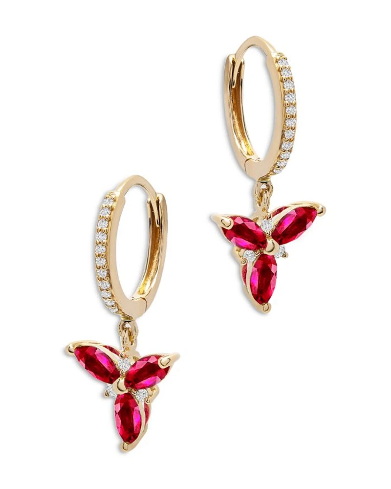 Ruby & Diamond Trio Drop Earrings in 14K Yellow Gold