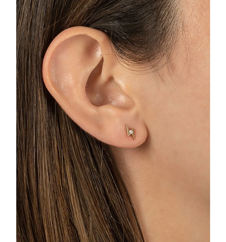 14K Yellow Gold Lightning Bolt Diamond Stud Earrings