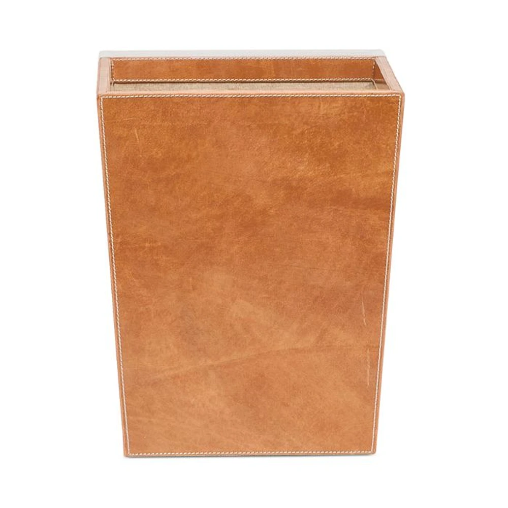 Leon Camel Full Grain Leather Tapered Rectangular Wastebasket