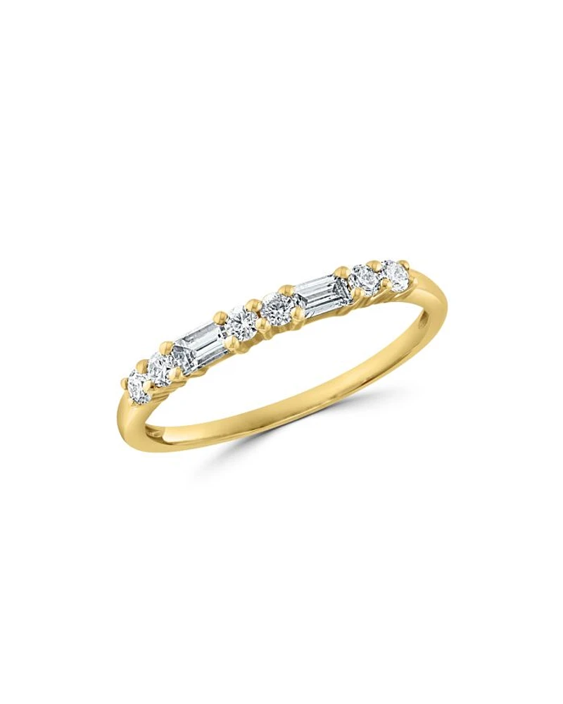 Round & Baguette Diamond Stacking Band in 14K Yellow Gold, 0.25 tcw