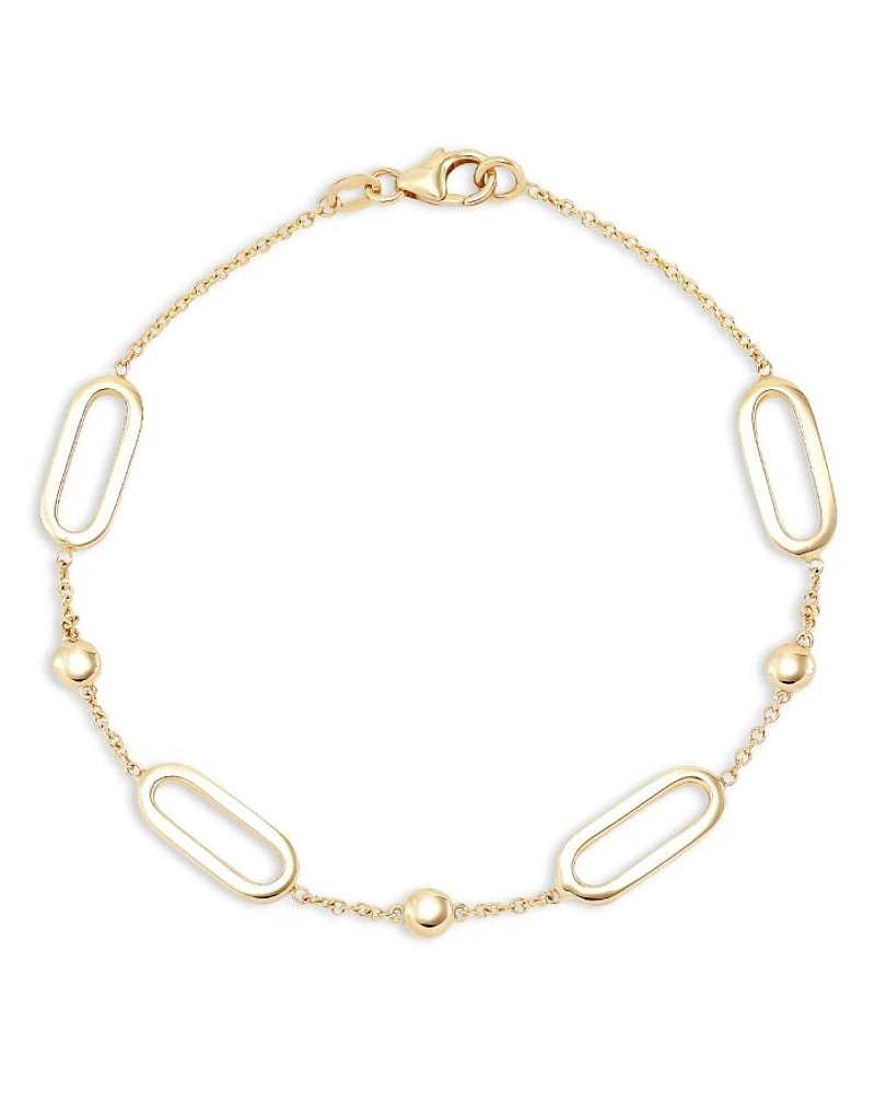 14K Yellow Gold Oval Link & Bead Bracelet