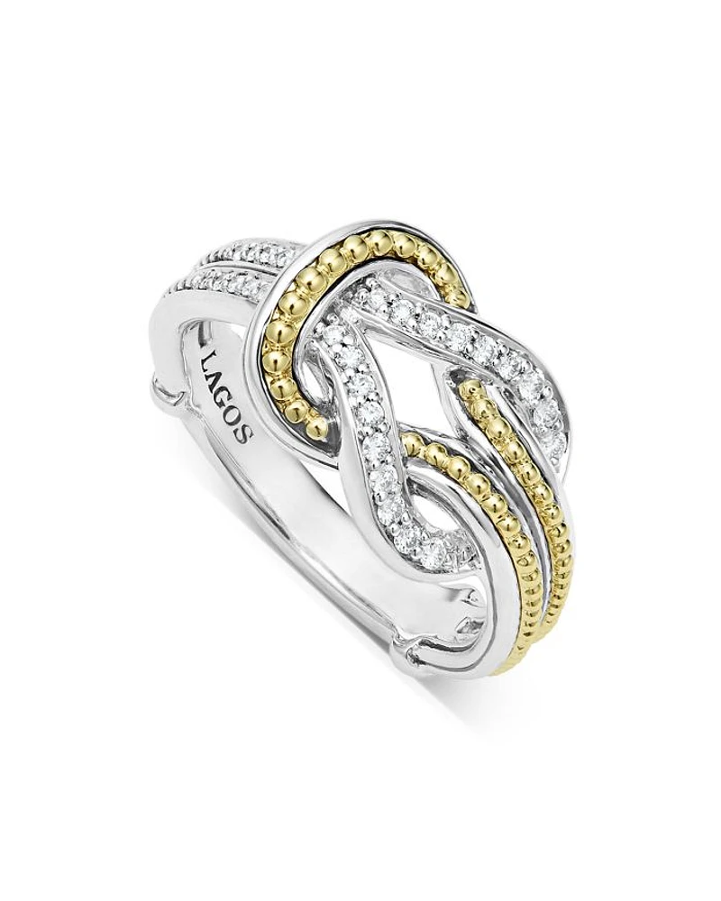 18K Yellow Gold & Sterling Silver Newport Diamond Knot Statement Ring