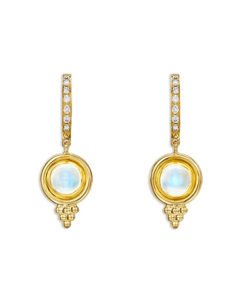18K Yellow Gold Classic Blue Moonstone & Diamond Drop Earrings