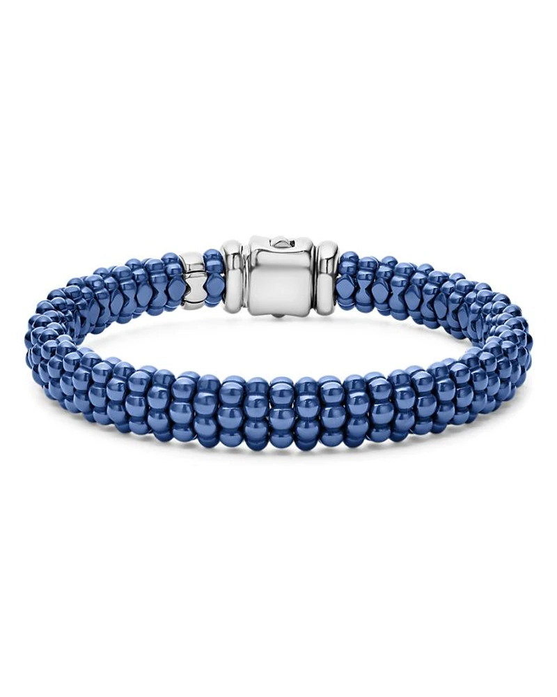 18K Yellow Gold & Sterling Silver Ultramarine Ceramic Bead Bracelet