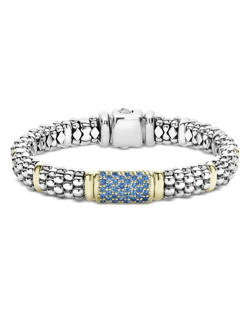 18K Yellow Gold & Sterling Silver Signature Caviar Blue Sapphire Pavé Link Bracelet