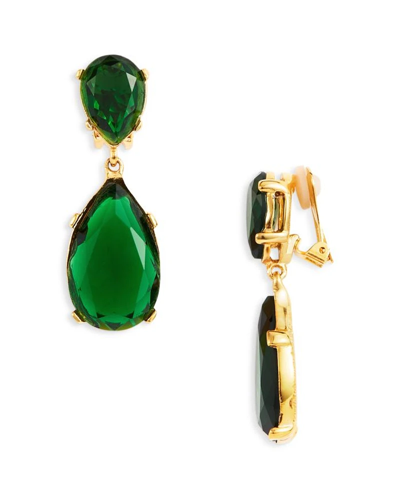 Glass Stone Clip On Drop Earrings