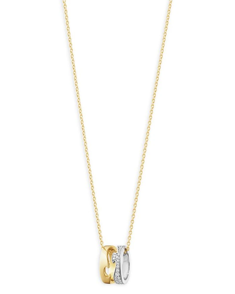 18K White & Yellow Gold Fusion Diamond Puzzle Inspired Pendant Necklace, 17.72"