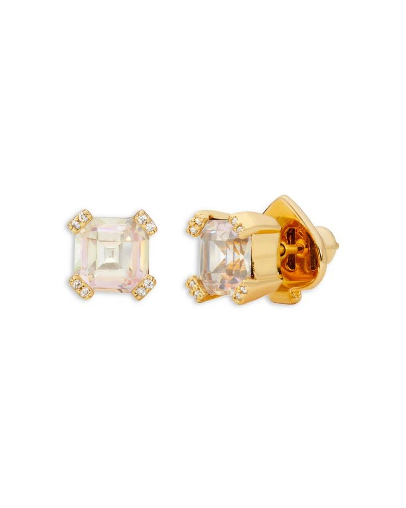 Dazzle Square Cubic Zirconia Stud Earrings in Gold Tone
