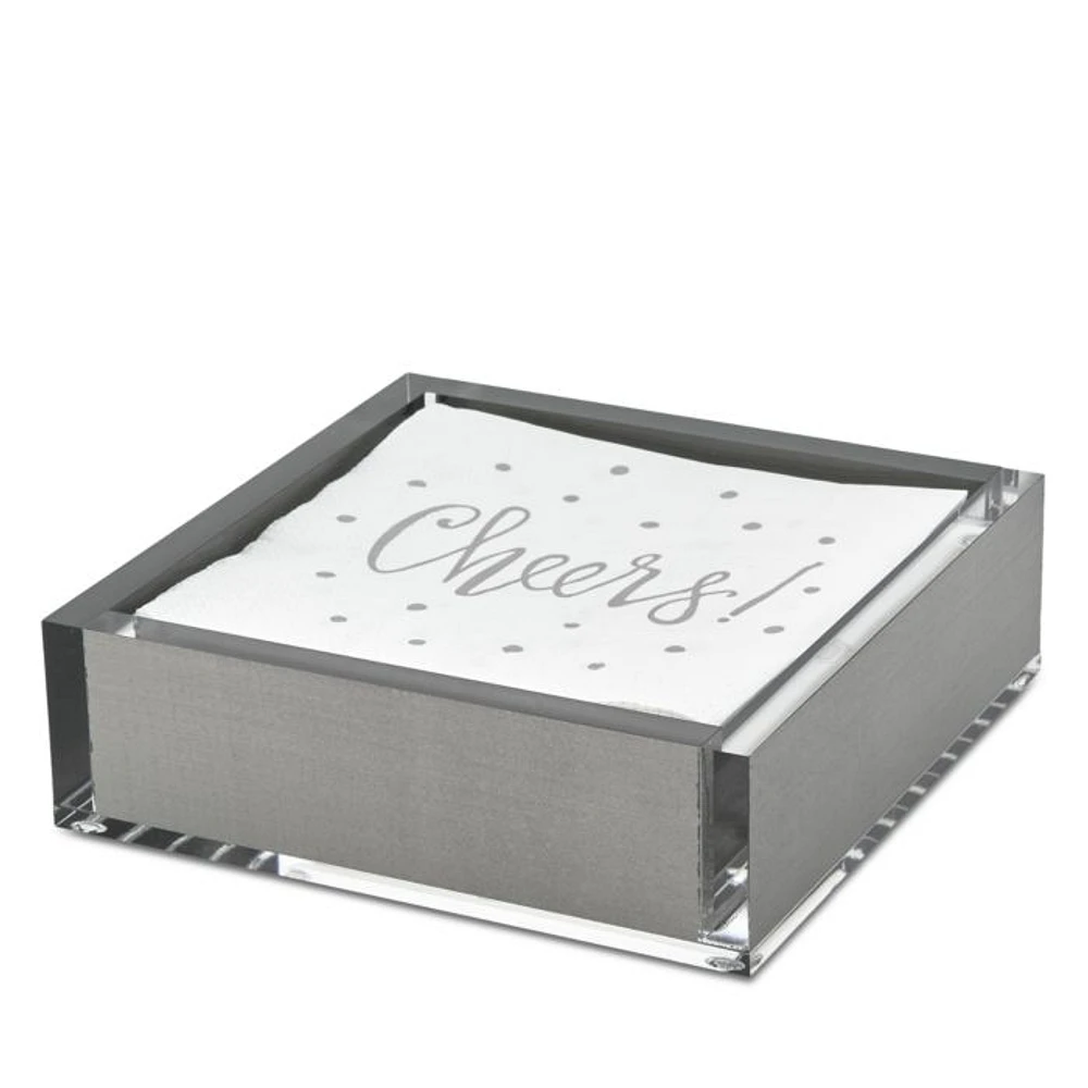 Lucite Silver Tone Cocktail Napkin Tray
