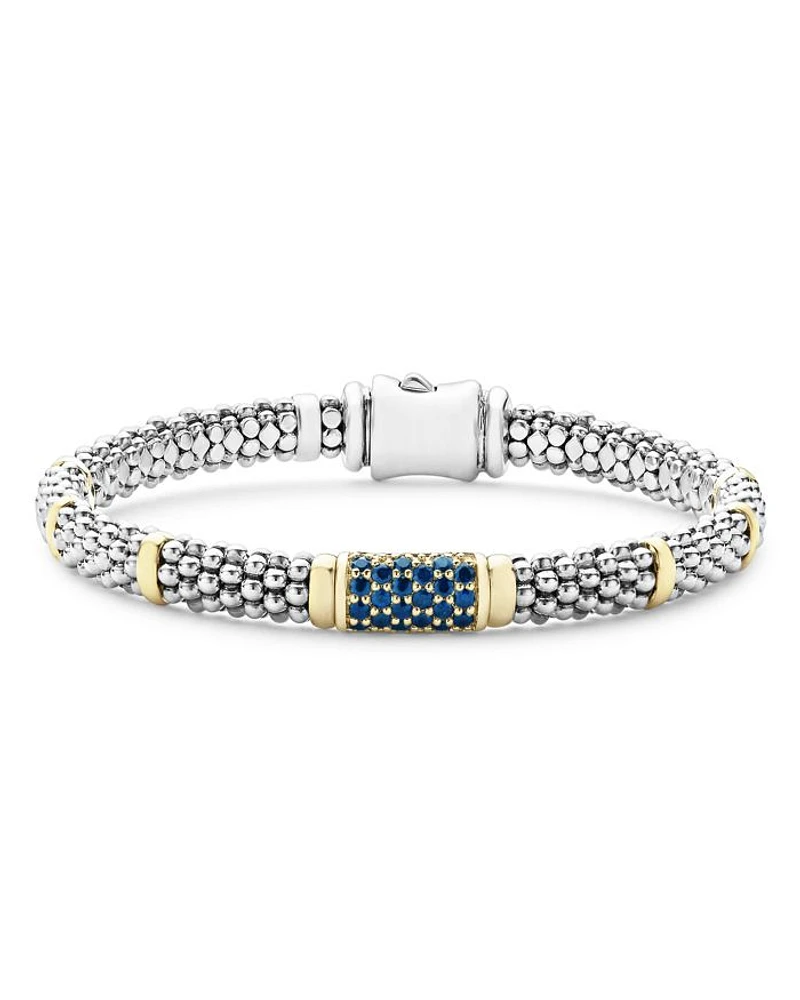 Sterling Silver & 18K Gold Signature Caviar Blue Sapphire Station Bracelet
