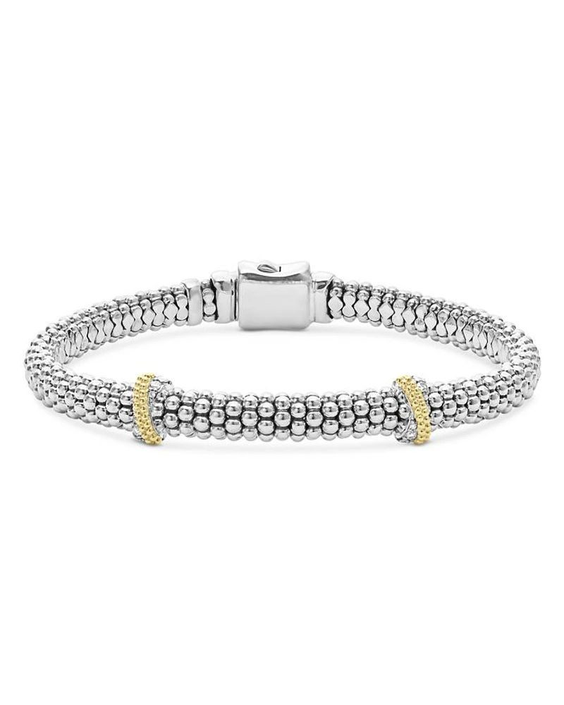 18K Yellow Gold & Sterling Silver Caviar Lux X Station Diamond Bracelet