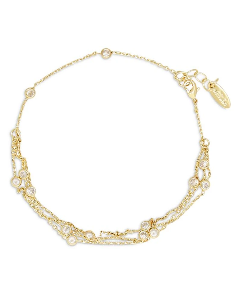 Fine Details Cubic Zirconia Triple Row Ankle Bracelet in 18K Gold Plated