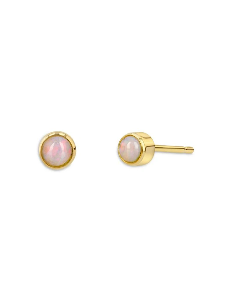 14K Yellow Gold and Opal Bezel Stud Earrings
